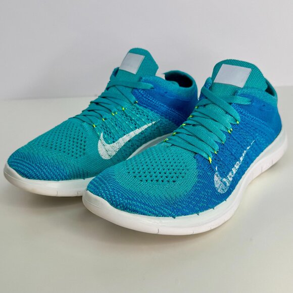 Women's 6 NIKE FREE 4.0 FLYKNIT RUNNING SHOES BLUE TURQUOISE 631050 - Picture 1 of 9